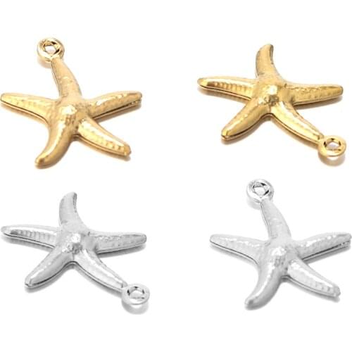 20pcs Gold Stainless Steel Novelty Starfish Animal Charms Bracelet Necklace Jewelry Pendants Accessories for DIY Jewelry Making
