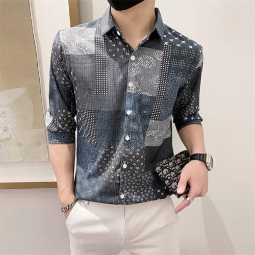 Hot Sale Summer Fashion Patch Printing Shirts For Men Clothing 2021 Simple All Match Slim Fit Casual Streetwear Chemise Homme