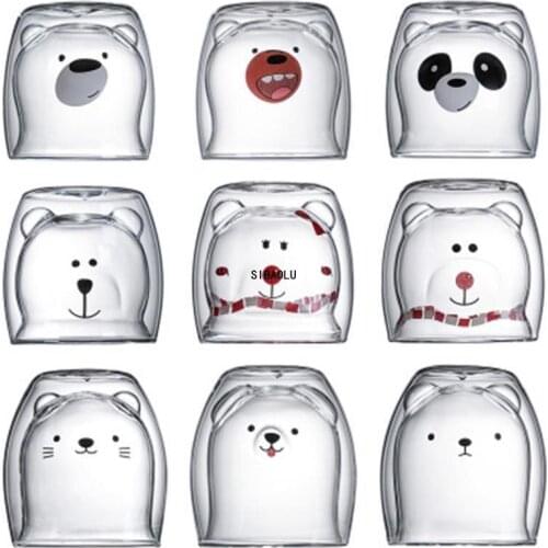 Glass Mugs Double Wall Glass Mug, Bear Cat Dog Animal Double-layer Glass Mug Coffee Cup, Christmas Mug Gift ,Cute Milk Cup