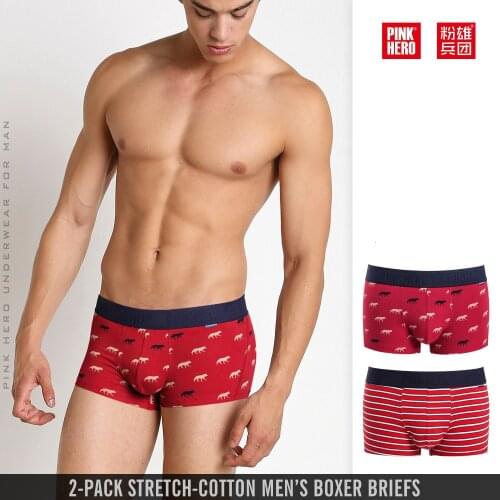 Pink Hero Men Male Striped animals Underwear Men boxers Plain Cotton Boxer Shorts Panties Brand Clothing Boxer U Convex Pouch