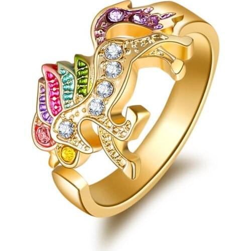 UUNICO Classic Colored Unicorn Rings Cute Colt Opening Adjustable Ring Trendy Women Jewelry For Girl Friend Valentines Day Gift