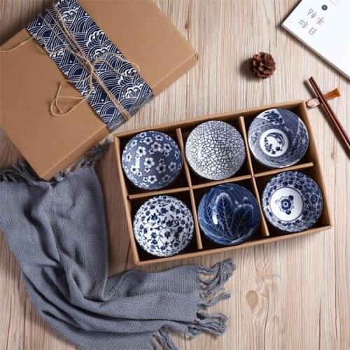 Japanese Ceramic Rice Noodle Bowl Kitchen Blue and White Porcelain Cherry Blossom Dessert Bowl High-End Tableware Set Gifts