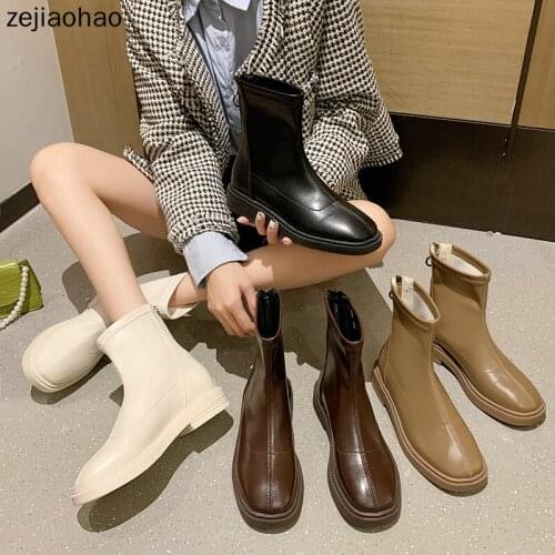 Zejiaohao Fshion 2021 Chelsea Boots PU Leather Ankle Autumn Winter Boots Sex Black Platform Shoes Chunky Girl Booties zj-A008