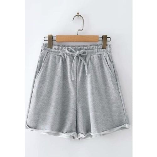 Plus size elastic waist cotton women loose short pants 2021 new summer casual ladies solid white gray black shorts female