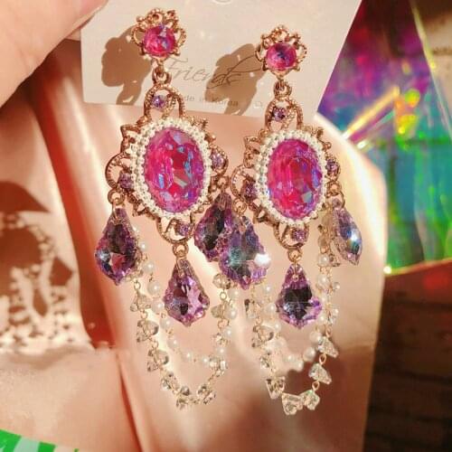 MENGJIQIAO Korean Vintage Luxury Colorful Cystal Drop Earrings For Women Girls Elegant Pearl Beads Tassel Pendientes Jewelry