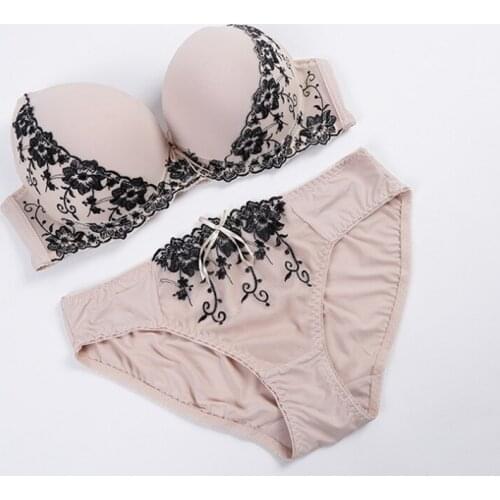 Womens Bra Panties Set Embroidery Lace Lingerie Comfortable Soft Seamless Padded Adjustable Brassiere Mid-Waist Panties