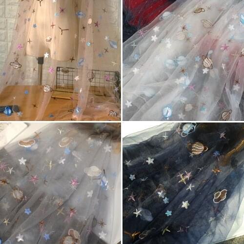 1piece Net Yarn Fabric Sequin Lace Embroidery Clothing French Mesh Tulle Lace Fabric DIY Hanfu skirt pettiskirt Curtain Fabric