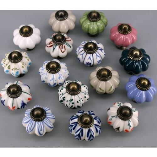 1PC Hand-painted Ceramic Cabinet Drawer Knob Vintage Pumpkin Door Handle for Drawers Cabinets Doors Furniture Kitchen Decorating