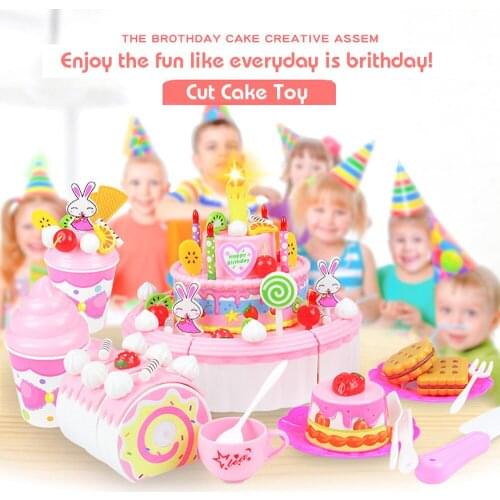 103pcs Pretend Play Fruit Cutting Birthday Cake Can Sing Blow Kitchen Food Toys Children Educational Fruits Cut Food for Girls