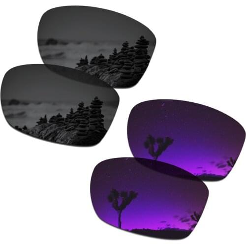 SmartVLT 2 Pairs Polarized Sunglasses Replacement Lenses for Oakley Jupiter Squared Stealth Black and Plasma Purple