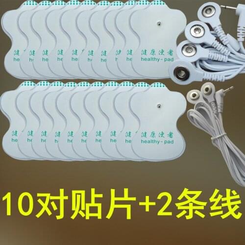 20PCS Tens Snap Gel Electrode Pads Sticker for Body Electric Therapy Massager Machine Acupuncture Pluse Muscle Stimulator+2Cable