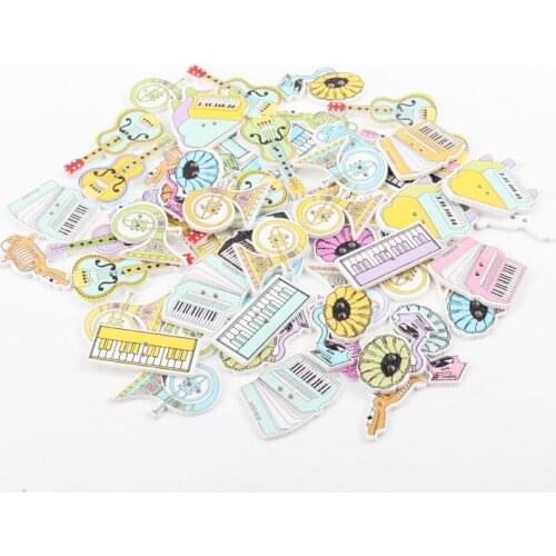 20pcs Mixed Cartoon Instrument Wood Buttons 2 Holes Sewing Handmade Scrapbooking for Craft Home Decoration 28x30mm
