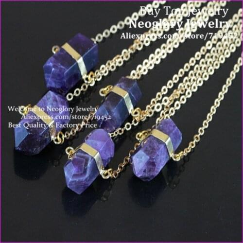 5PCS Double Terminated Crystal Pendant Necklace Prismatic Gems Crystal Druzy Quartz pendant,Plated 24K Gold Chain Necklace