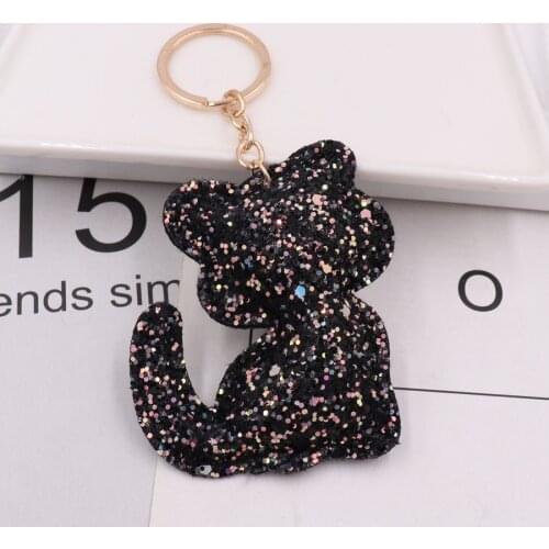 Fashion Popular leather animals cat key chain creative personality alloy tassel pendant car Girl Women bag hanging Jewelry