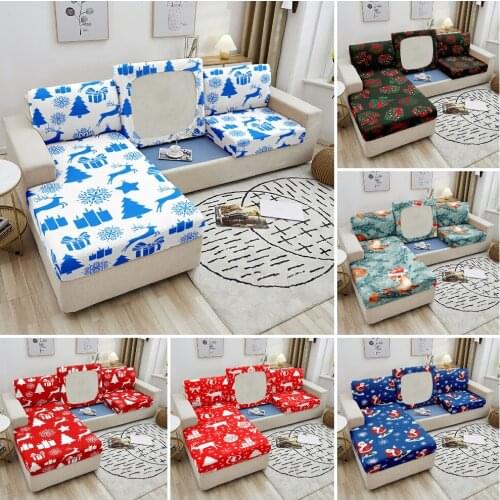 Sofa Seat Cushion Cover for Living Room Chaise Longue Christmas Sofa Slipcover Elastic Elk Couch Sofa Cover 1/2/3/4 Seater