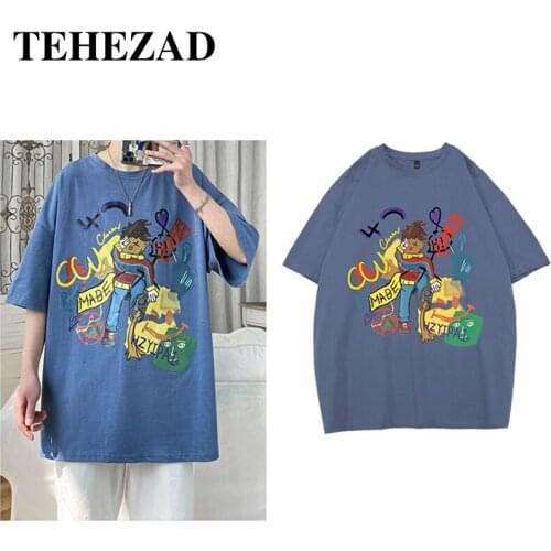 Unisex Style T-Shirt Couple 2021 Summer T-Shirt Mens Short-Sleeved Japanese Clown Print Loose Straight Large Size T-Shirt Women