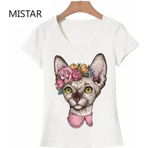 Kawaii Sphynx Cat Printed Cute Cartoon T Shirt Women Casual White Tops Casual T Shirt Short Sleeve Graphic Tees Women