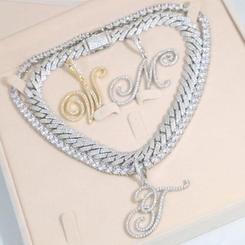 Cursive Alphabet Ice Men Boy Necklace Wholesale Micro Pave 5A CZ Hip Hop Bling Jewelry Drop Shipping
