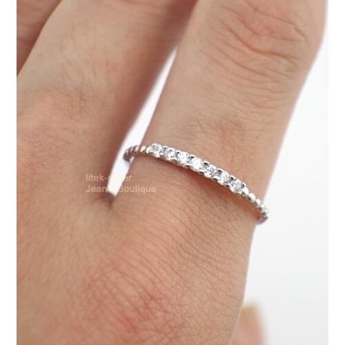 Midi Stackable Ring 925 Sterling Silver Clear CZ Thin Dainty Band Knuckle A3206