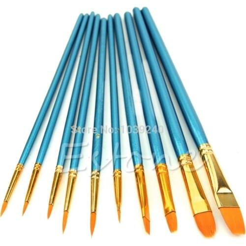 10Pcs Artists Paint Brush Set Acrylic Watercolor Round Pointed Tip Nylon Hair