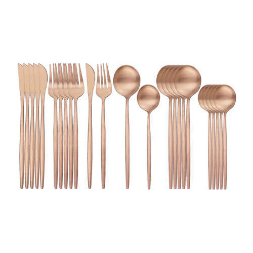 White Gold Cutlery Set Matte Knife Spoon Fork Tableware Set Stainless Steel Dinnerware Set Kitchen Flatware Set Black Gold