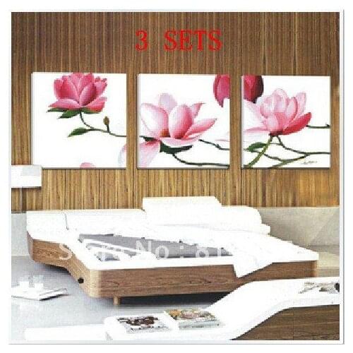 Embroidery Package Sets (1 lot=3 Sets) Top Grade Luxurious Triptych Pink Lotus Flower Cross Stitch 5-15 Business Days