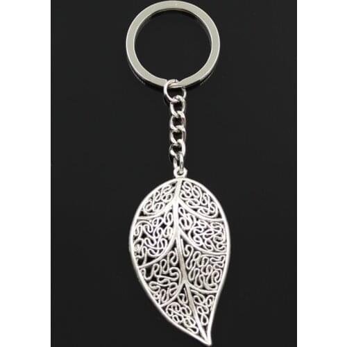 New Fashion Men 30mm Keychain DIY Metal Holder Chain Vintage Tree Leaf 57x31mm Antique Bronze Silver Color Pendant