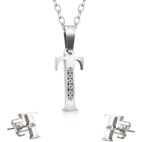 Stainless Steel Letters Initial Necklace for Women Alphabet Necklaces Earring Set Collier Friends Family Necklace