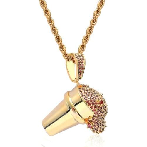 Lean Gold Cup Drank Iced Pendant Necklace Rope Chain Gold Silver Color Cubic Zircon Hip hop Jewelry For Gift