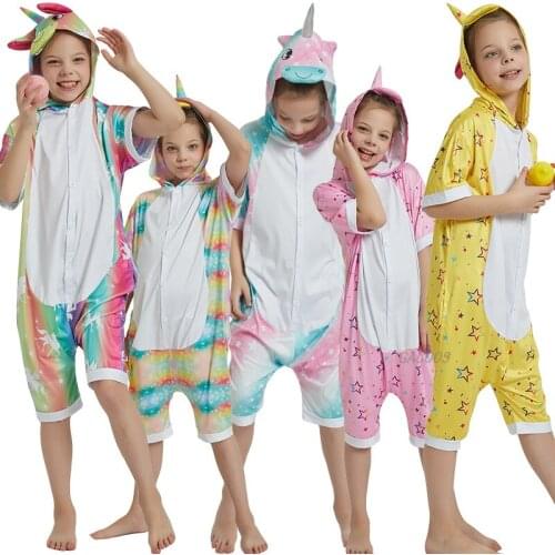 New Summer Boys Girls Pajamas Kids Panda Pyjamas Oneise Girls Unicorn Pajama Kigurumi Pijamas for 4-12Years Milk Silk Sleepwear
