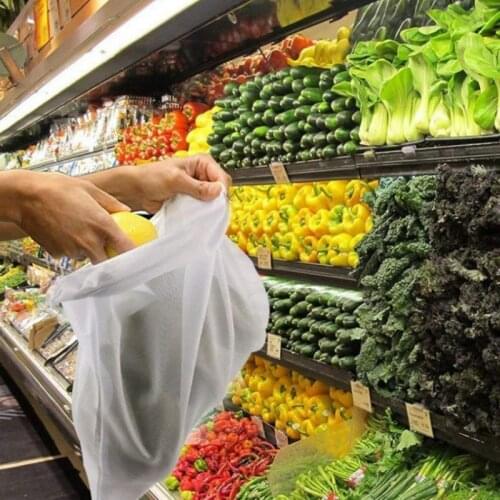 Portable Fruit Polyester Mesh Bag, Reusable Grocery Bag With Drawstring Easy To Clean Vegetable Shopping Storage Bag Storage Bag