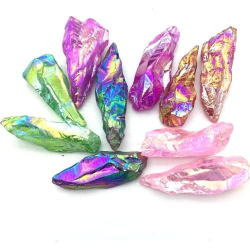Natural Angel Aura Titanium Quartz Crystal Electroplating Rough Skeletal Quartz Minerals Specimen Reiki Healing Home Decoration