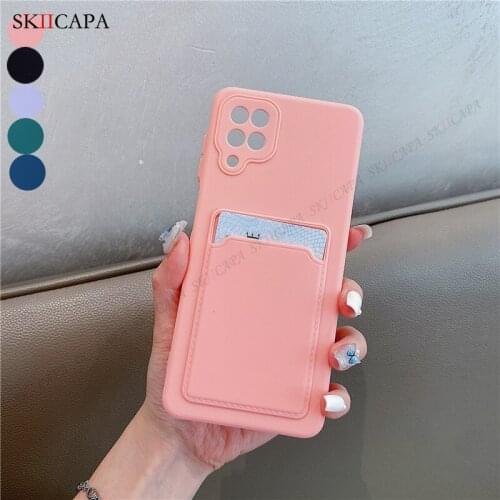Candy Color Liquid Silicone Shockproof Case For Samsung Galaxy Quantum 2 A82 F62 M62 A12 A32 A72 A52 ID Card Holder Phone Cover