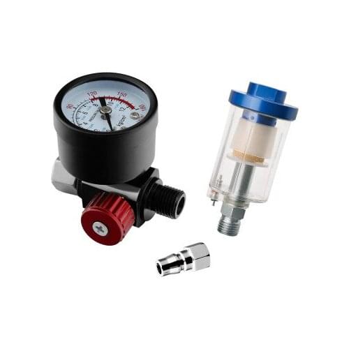 1/4" Scratch Air Pressure Regulator Gauge Spray Tool & In-Line Water Trap Filter Tool 0-140PSI/10Bar Oil-water Separator