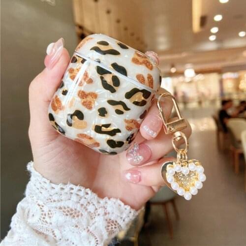Luxury 3D Pearl Pendant Leopard Print Hard Headset Cover For Airpods 2 Headphone Earphone Case Gifts For Airpods Pro 2 Gen 1