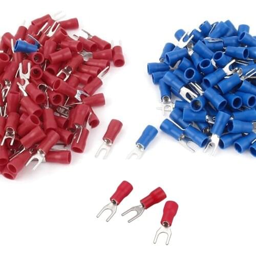 SHGO HOT-100 Pcs 4mm Fork AWG 22-16 Pre Insulated Terminal Cable Lug with 200Pcs 16-14 AWG Wire Connector Insulated Fork Termina