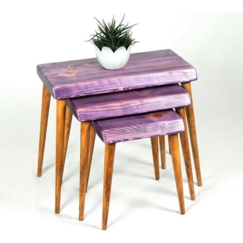 Modern Natural Wood Solid Billet 3'lü Zigon Coffee table coffe table