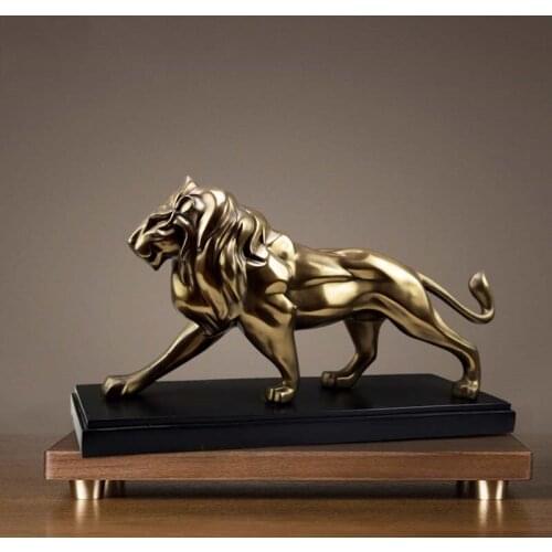 EUROPEAN STYLE HERO LION CAST BRONZE STATUE HOME DECORATION ACCESSORIES RETRO CRAFTS MASCOT MODERN DESK STATUE AND SCULPTURE ART