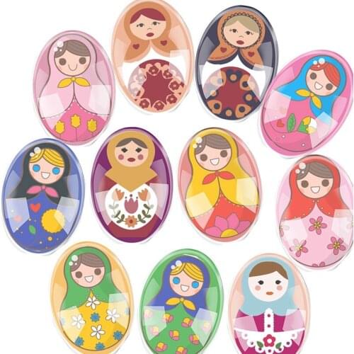 Handmade Glass 13x18mm~30x40mm Russian Doll Oval Flatback Cameo Cabochon Domed DIY Jewelry Charm Photo Pendant Setting