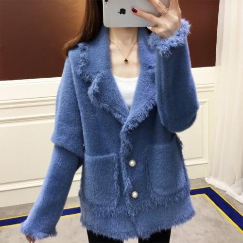 Sweater Woman 2020 New Knit Cardigan Imitation Mink Coat Autumn Korean Loose Jacket Soft Female Faux Fur Casual Coat AA5540