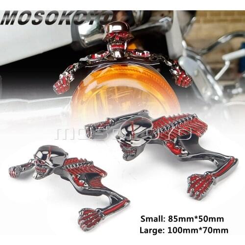 Turn Signal Light Skull Head Skeleton 7" Headlight Visor Fender Frame Ornament Red Eye Motorcycle Mudguard Decoration Universal