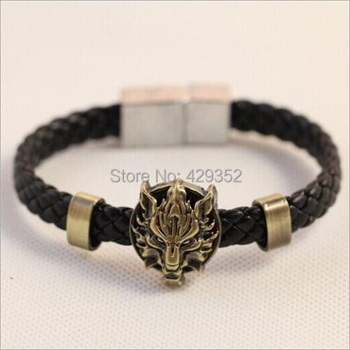 Japan Animation Final Fantasy Wolf Logo Leather Alloy Bracelet Cosplay Jewelry Accessory Wholesale 10pcs/lot