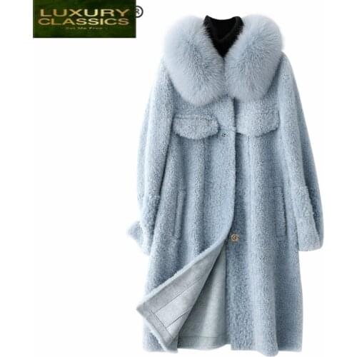Female Real Fur Coat Autumn Winter Jacket Women Clothes 2021 Korean Natural Fox Fur Collar Sheep Shearing Jacket 100% Tops 19125