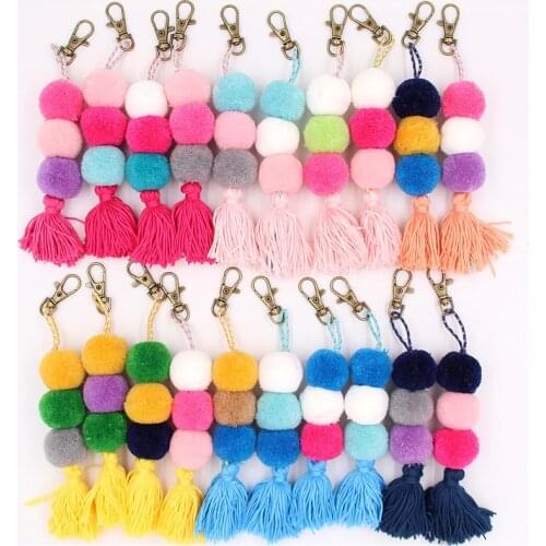 1pc 2019 Ohemian Sweety Color Gradient Pompom Keychains HandBag Charm DIY Jewelry For Girls