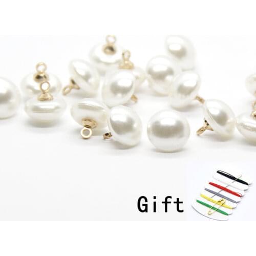10mm Mushroom Faux Plastic Pearl Shirt semicircle Buttons Gold Shank Button For Clothing Woman Kids Decorative Mini Sewing DIY