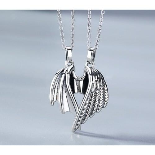 2Pcs/set Devil and Angel Wings Paired Pendants Magnetic Attraction Couple Necklace Punk Gothic Neck Chains Best Friend Necklace
