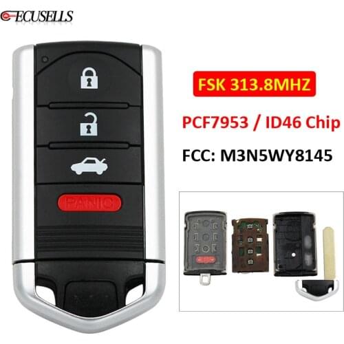 3+1/4 Button Remote Car Key 313.8Mhz PCF7953 / ID46 Chip FCC ID: M3N5WY8145 HON66 Uncut Blade for Acura ZDX 2010 2011 2012 2013