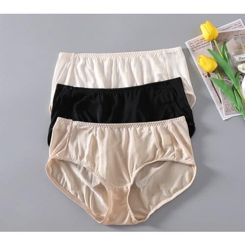 3 Pack Womens 100% real silk midde rise basic panties briefs Underwear Lingerie size M L XL 2XL 1031