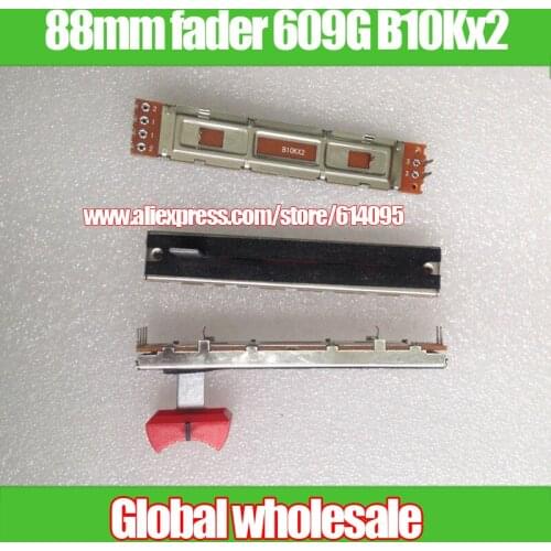 5pcs 88mm Dual SC609G B10Kx2 Mixer Slide Potentiometer Fader / B103 Dual Channel Potentiometer Handle Length 15mm