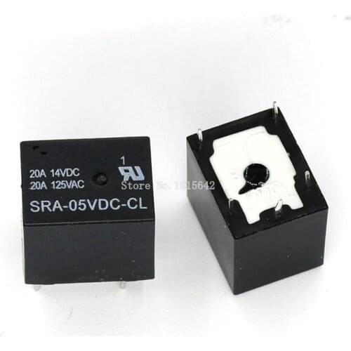 5PCS/LOT 5V 20A DC Power Relay SRA-05VDC-CL SRA-05 5Pin PCB Type Black Automobile relay